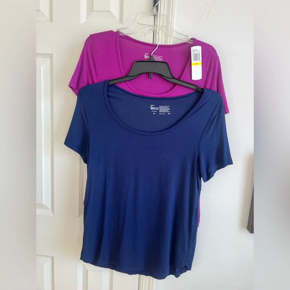Felina Women's set of 2 navy blue & Purple sleep tees M - Picture 2 of 9
